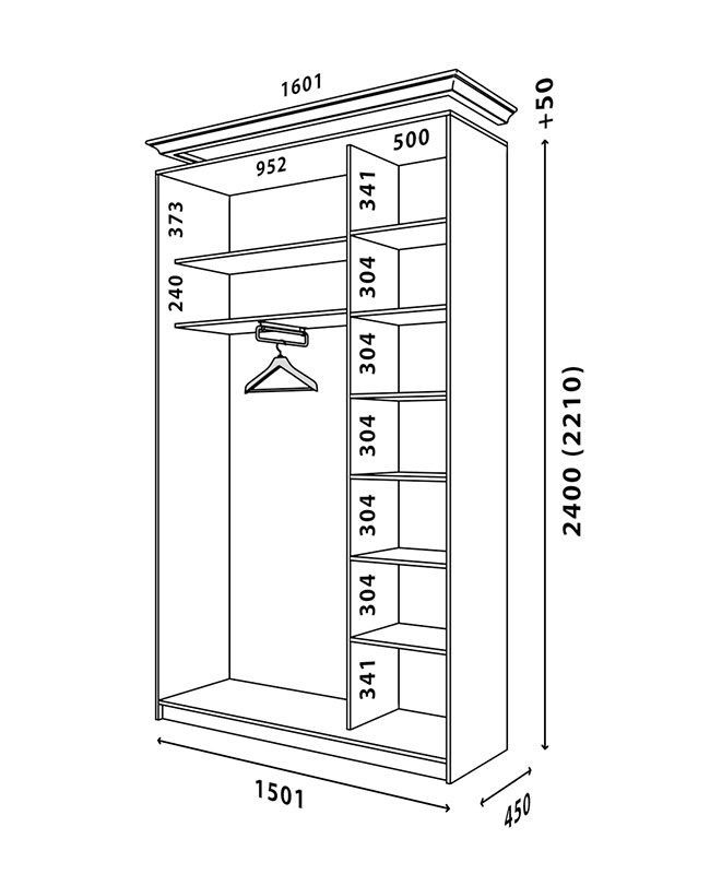 Схема шафи Білий WT 1500x450
