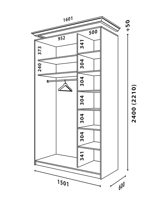 Схема шафи Білий WT 1500x600