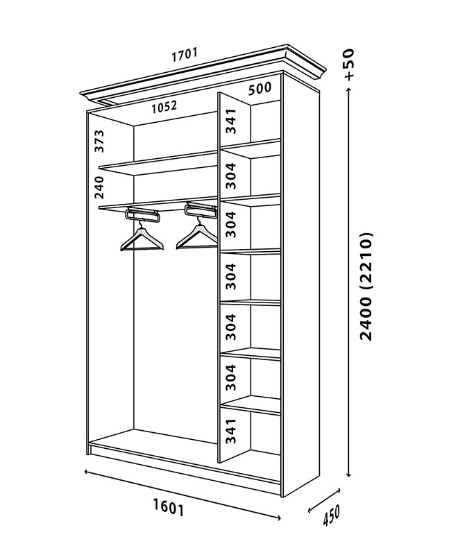 Схема шафи Білий WT 1600x450