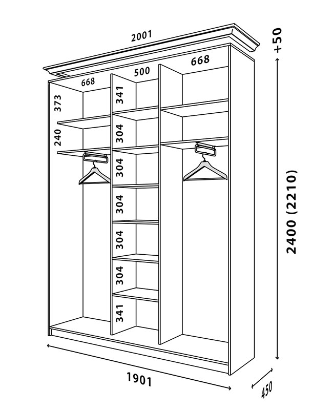 Схема шафи Білий WT 1900x450