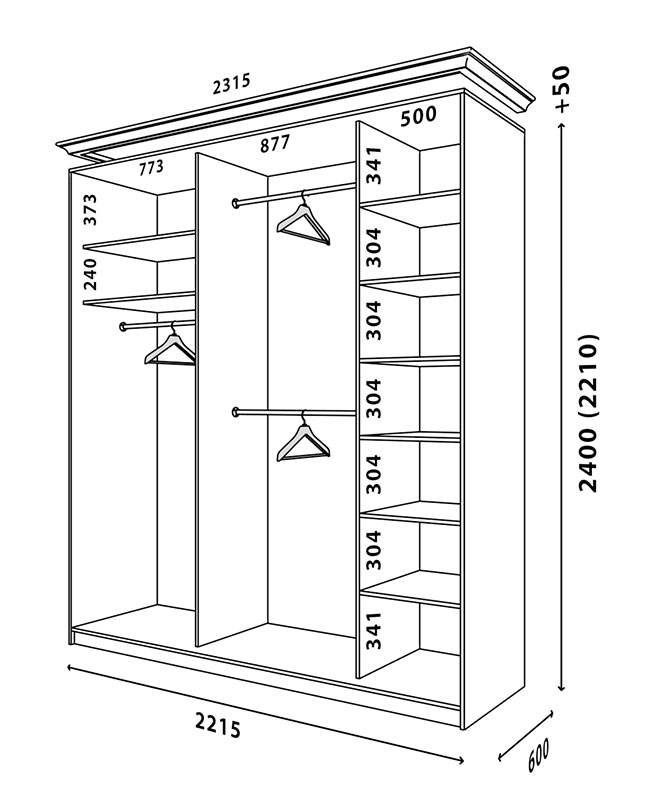 Схема шафи Білий WT 2220x600W