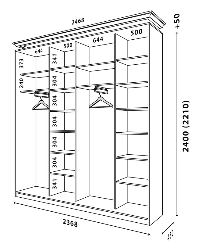Схема шафи Білий WT 2400x450