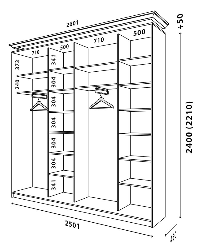 Схема шафи Білий WT 2500x450