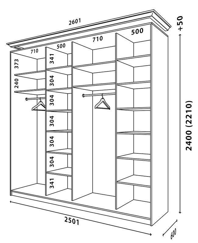 Схема шафи Білий WT 2500x600