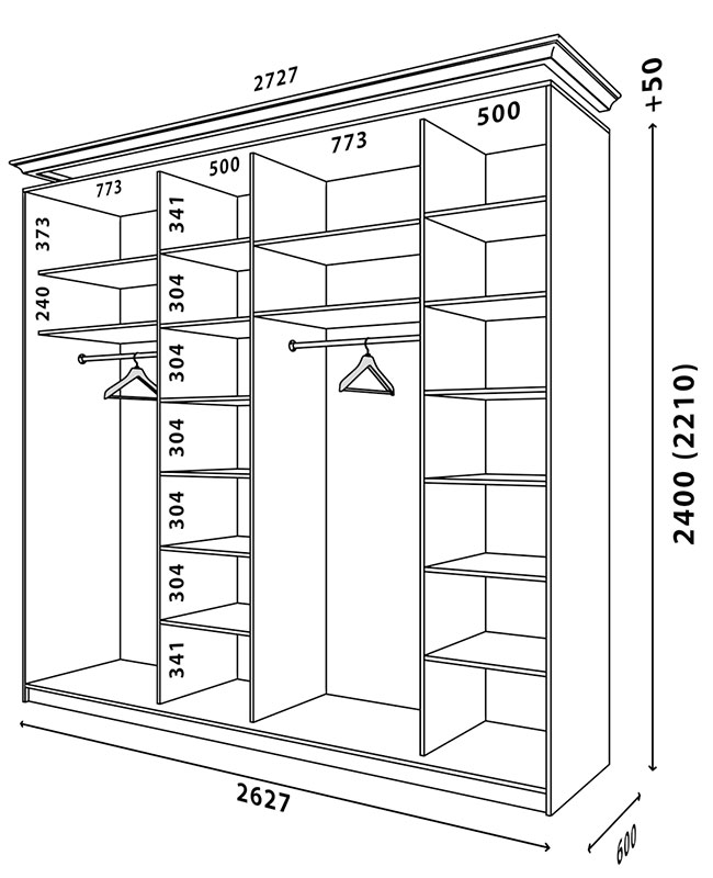 Схема шафи Білий WT 2630x600