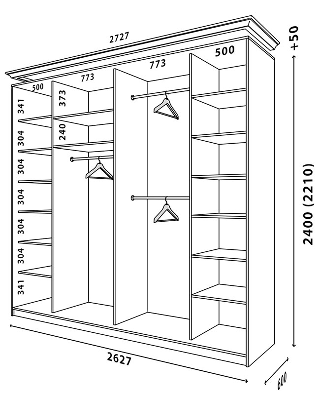 Схема шафи Білий WT 2630x600W