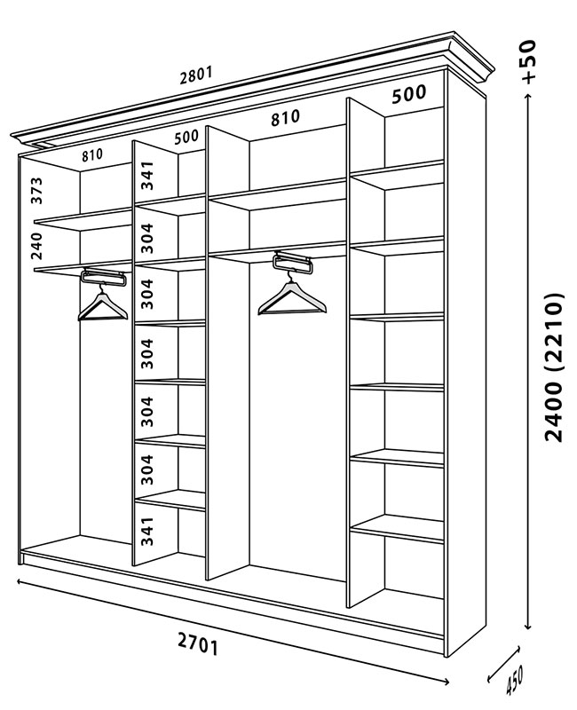 Схема шафи Білий WT 2700x450