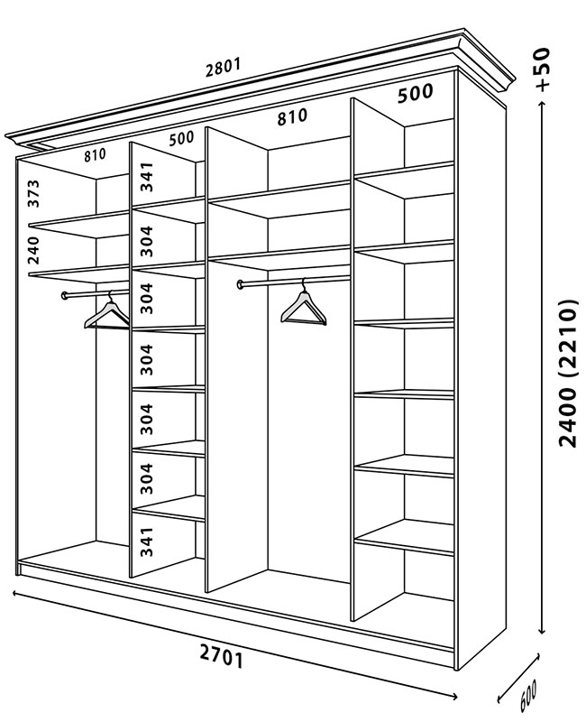 Схема шафи Білий WT 2700x600